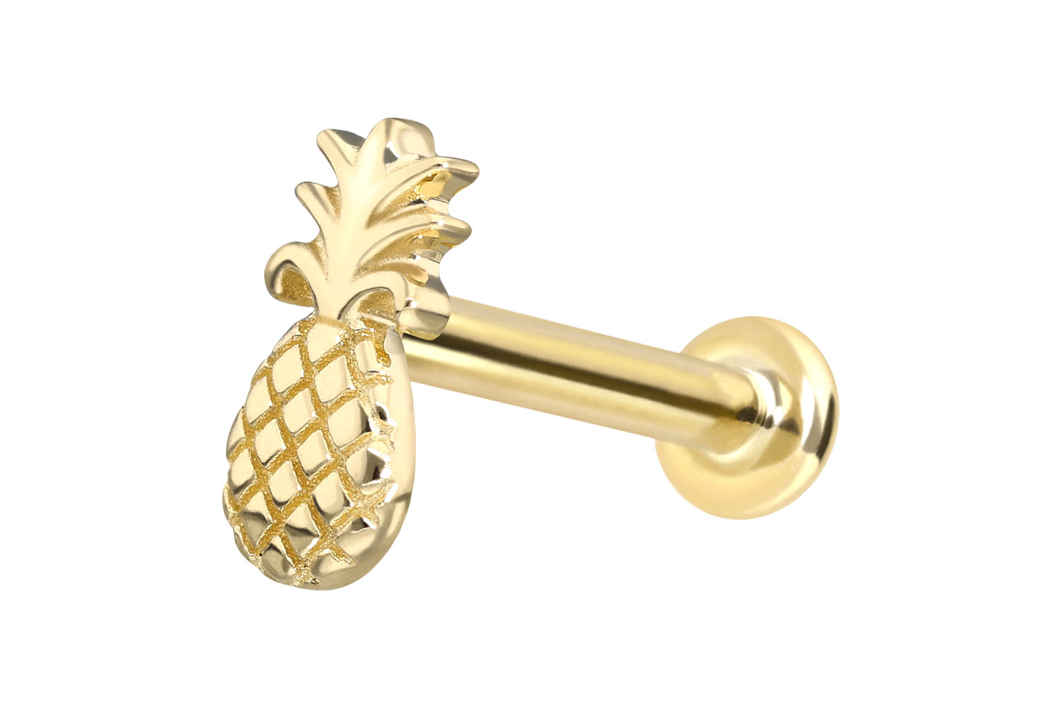 14 Karat Gold Labret Piercing mit Push Fit ANANAS